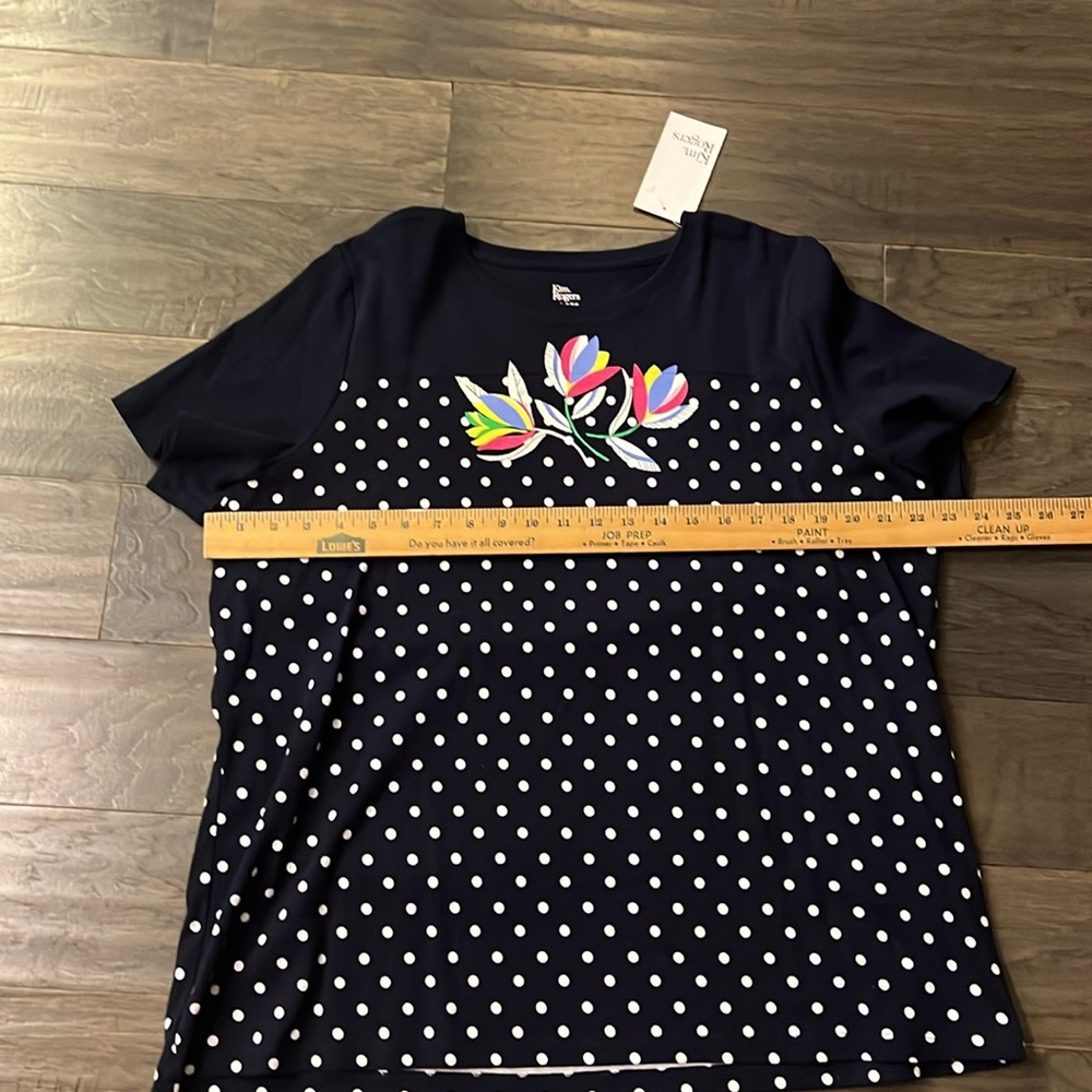 Kim Rogers Tulips Short Sleeve Crew T Shirt navy blue new Women’s 1X - Picture 5 of 10